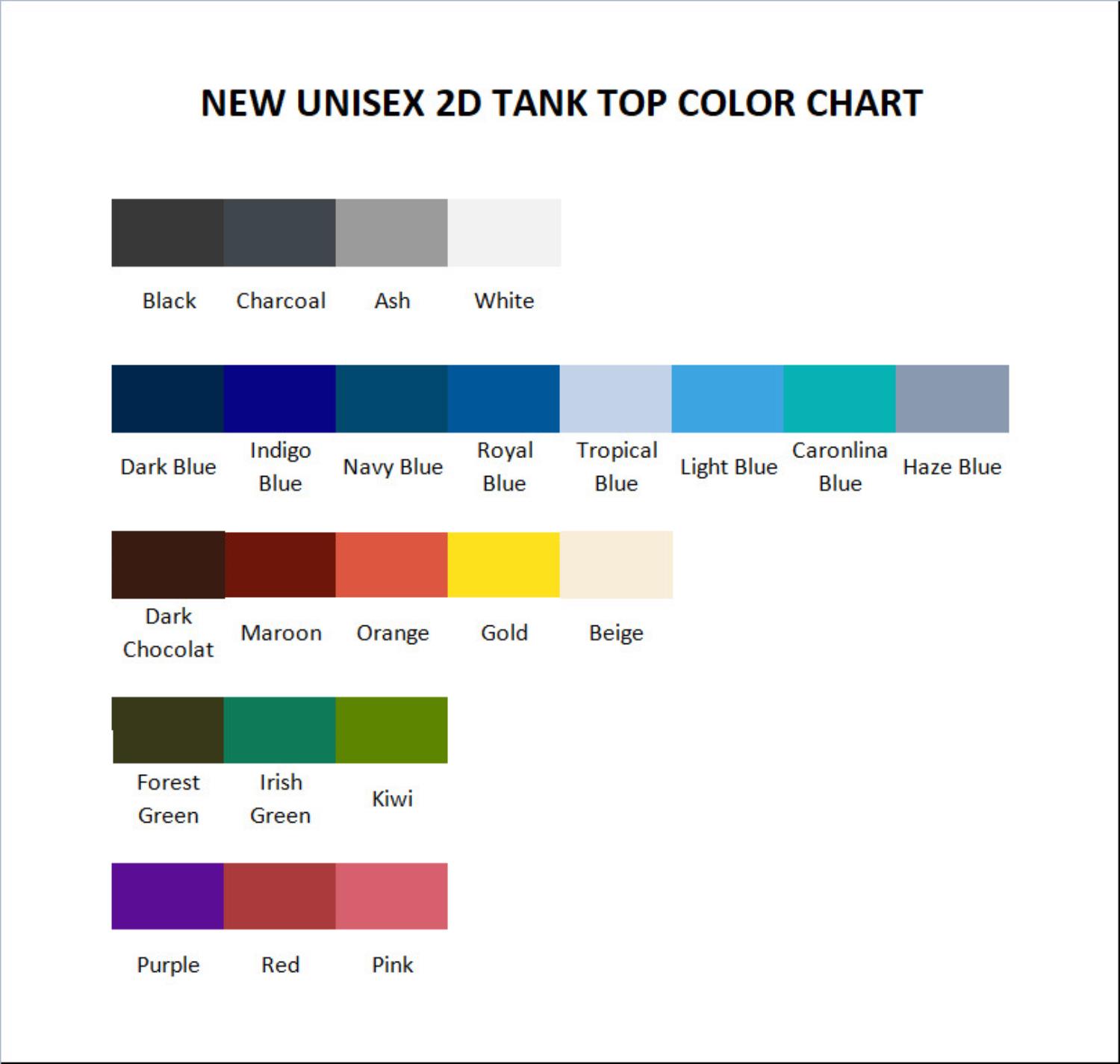 tank top color chart - Pink Panther Merch