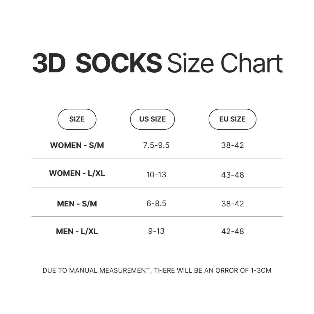3D Socks Size Chart - Pink Panther Merch