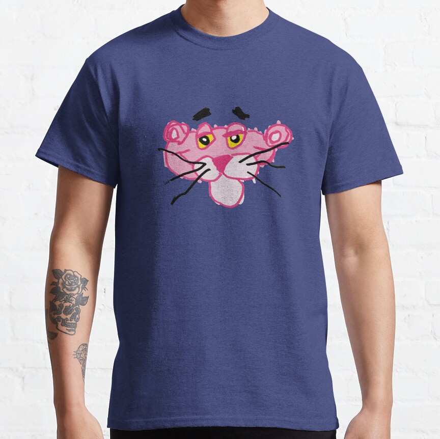 Pink Panther Blue Background T-shirt - Image 5