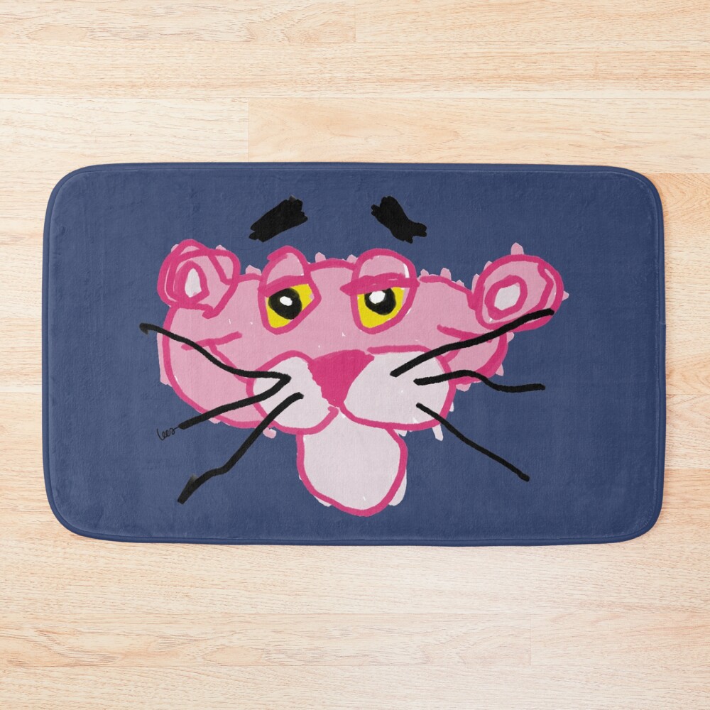 Pink Panther Blue Background Bath Mat